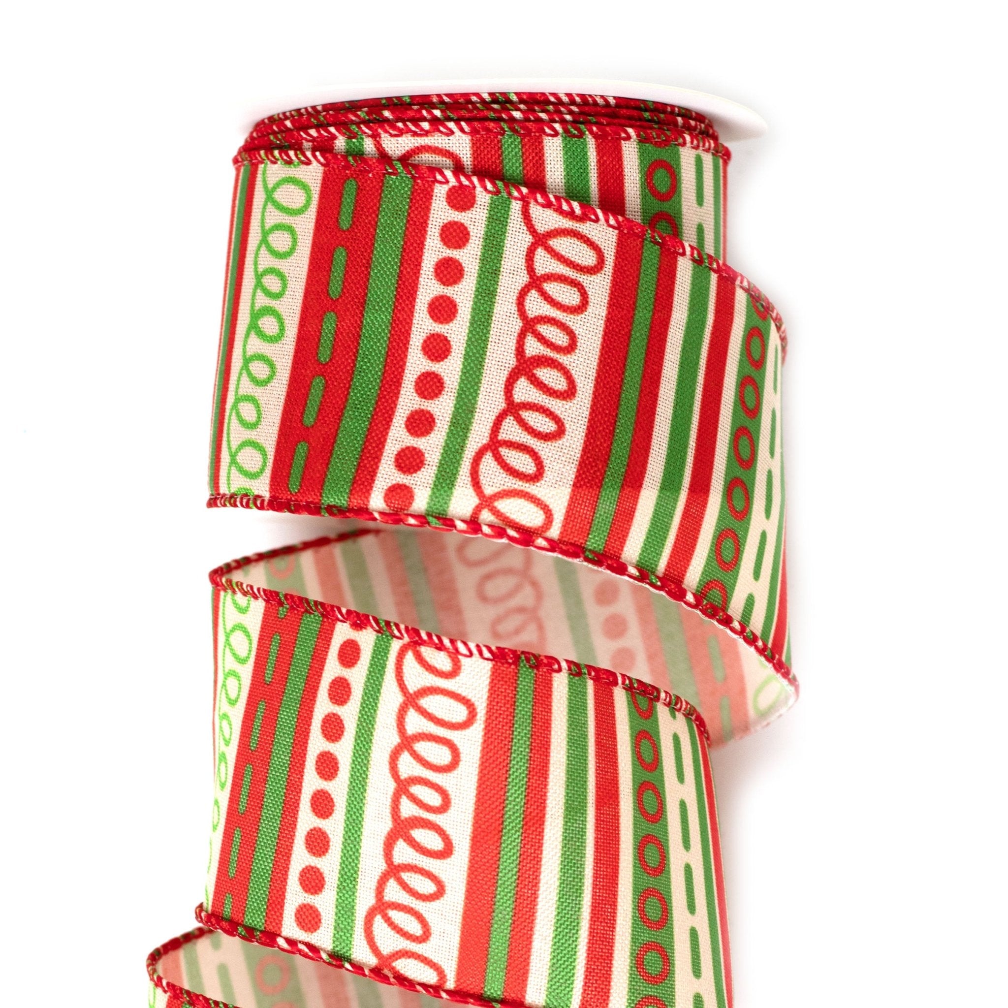 63mm x 9M Santas Workshop Wired Ribbon 6309011 - MODA FLORA Santa's Workshop