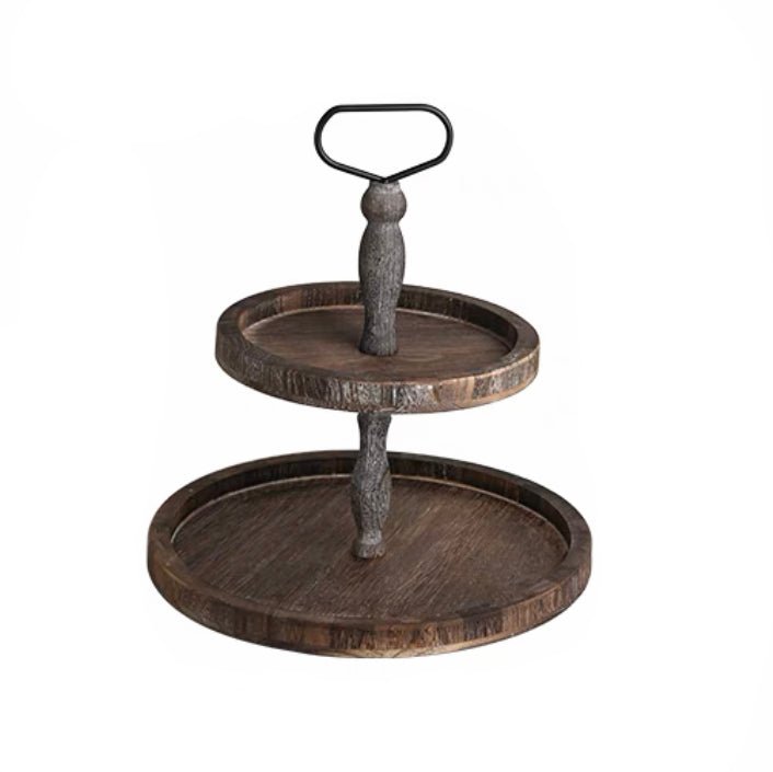 Farmhouse 2 tier round Wooden tray - MODA FLORA Santa's Workshop