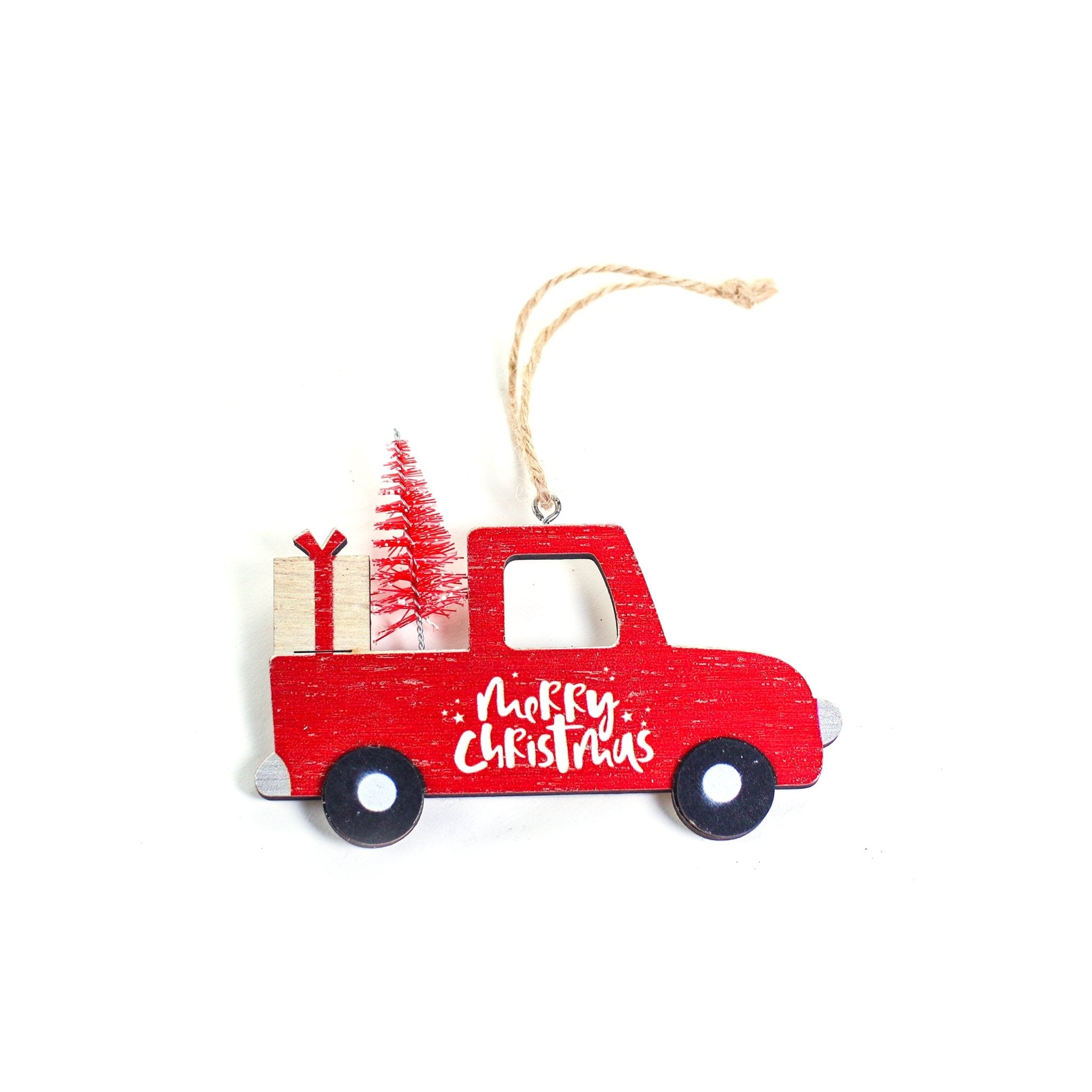 Farmhouse Red Truck wooden Ornament 12x9cm 1pc - MODA FLORA Santa's Workshop