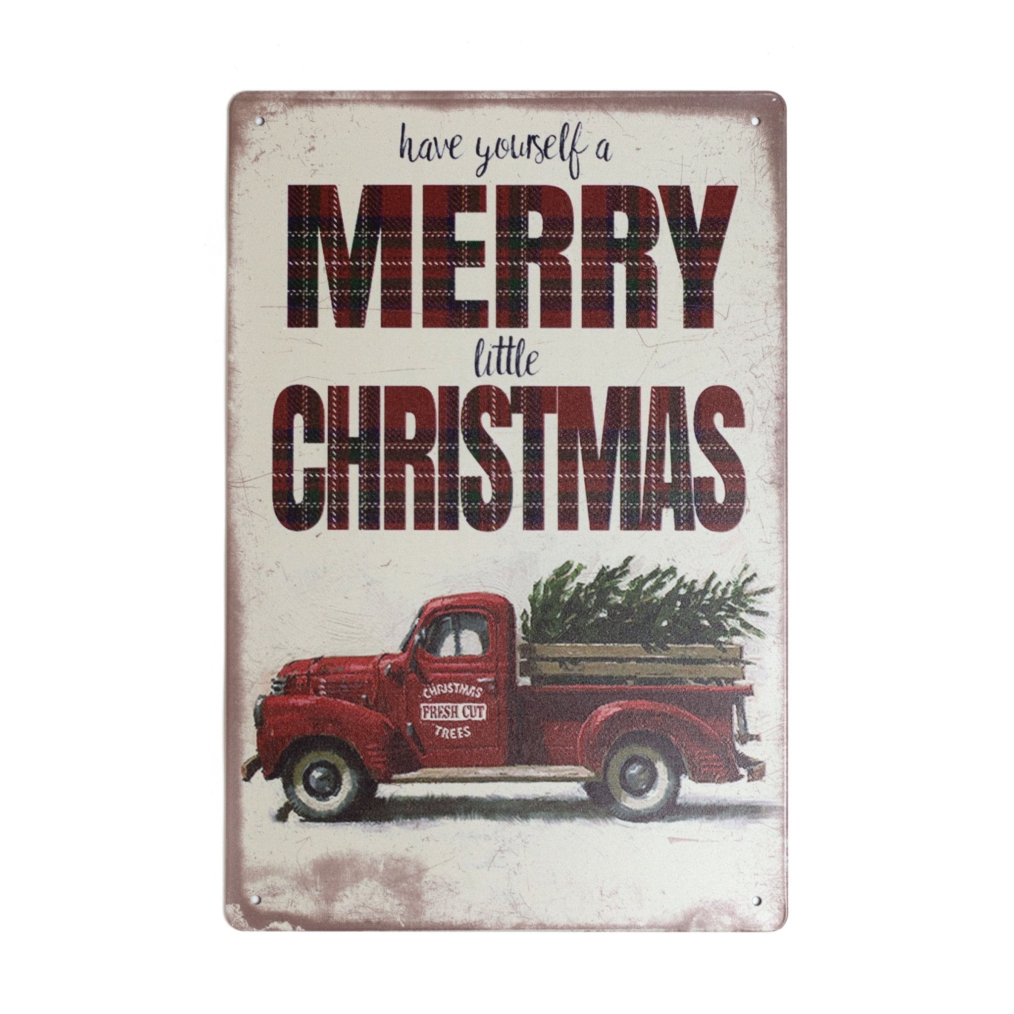 Have Yourself a Merry Little Christmas Red Truck Metal Sign 20x30cm 2030004 - MODA FLORA Santa's Workshop
