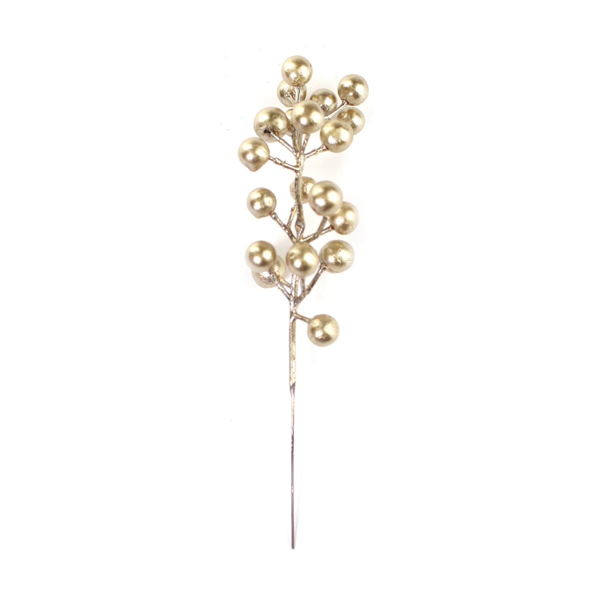 Matt Gold berries pick 20cm 8 pcs - MODA FLORA Santa's Workshop