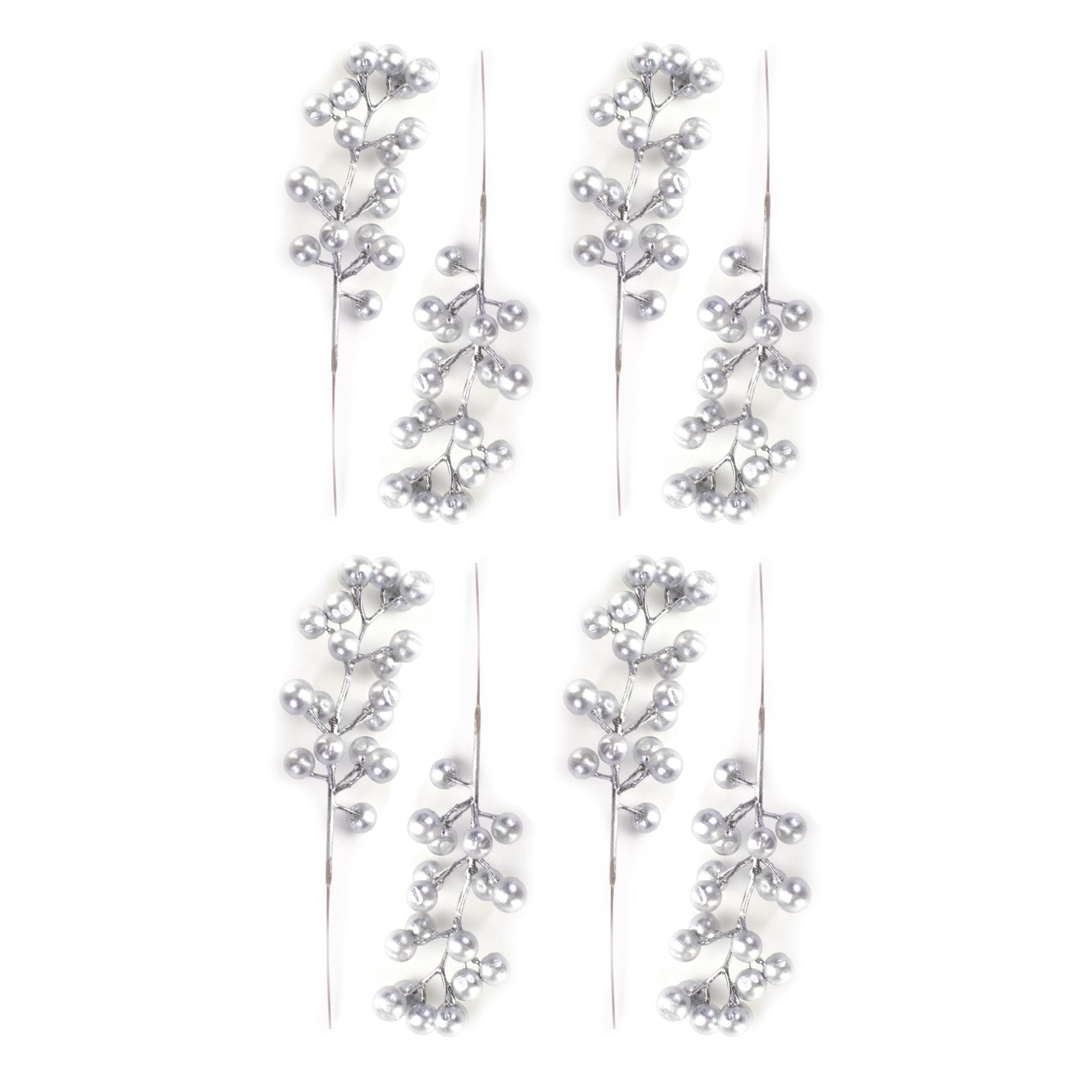 Matt Silver berries pick 20cm 8 pcs - MODA FLORA Santa's Workshop