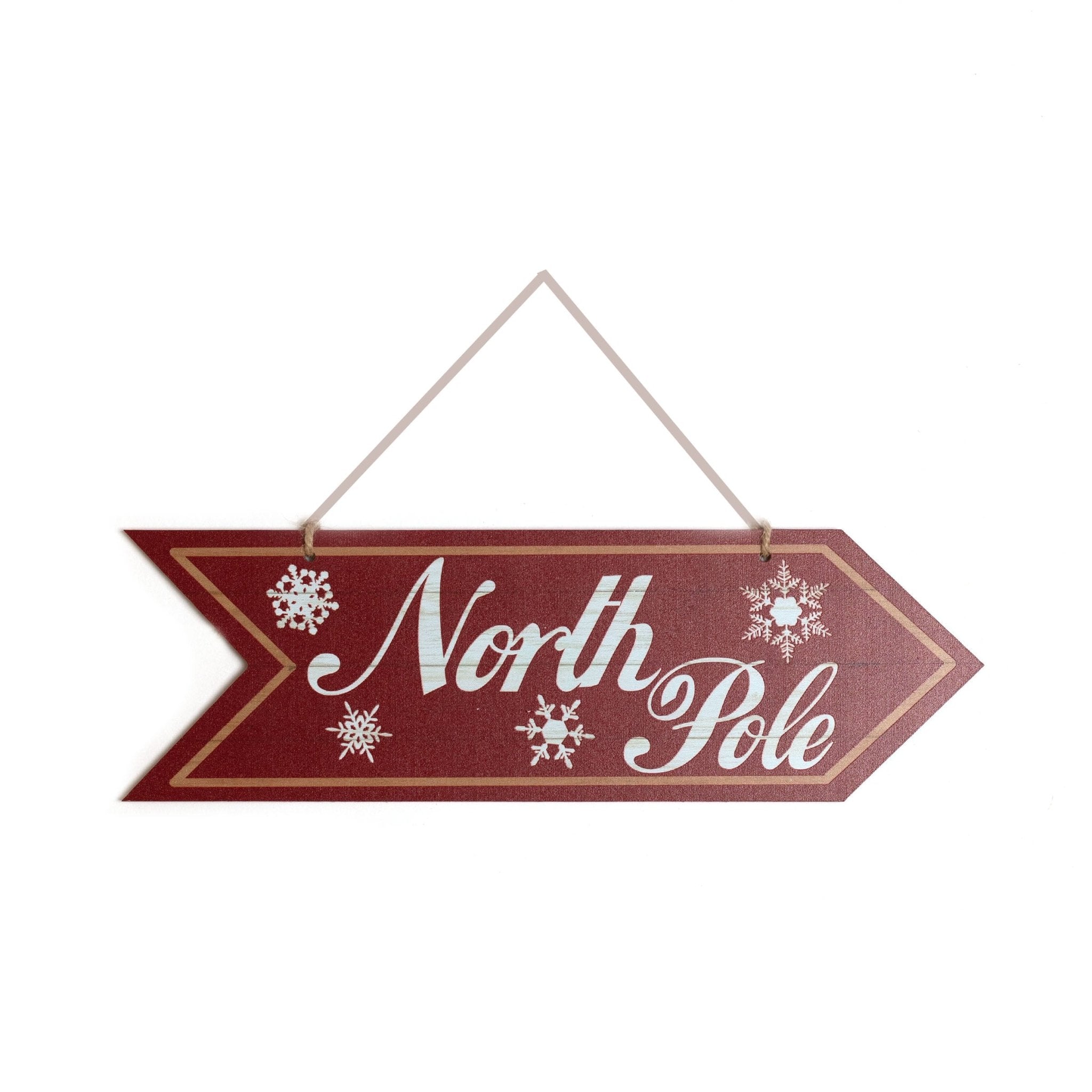 North Pole Arrow Wooden Sign 10x24cm 1024001 - MODA FLORA Santa's Workshop