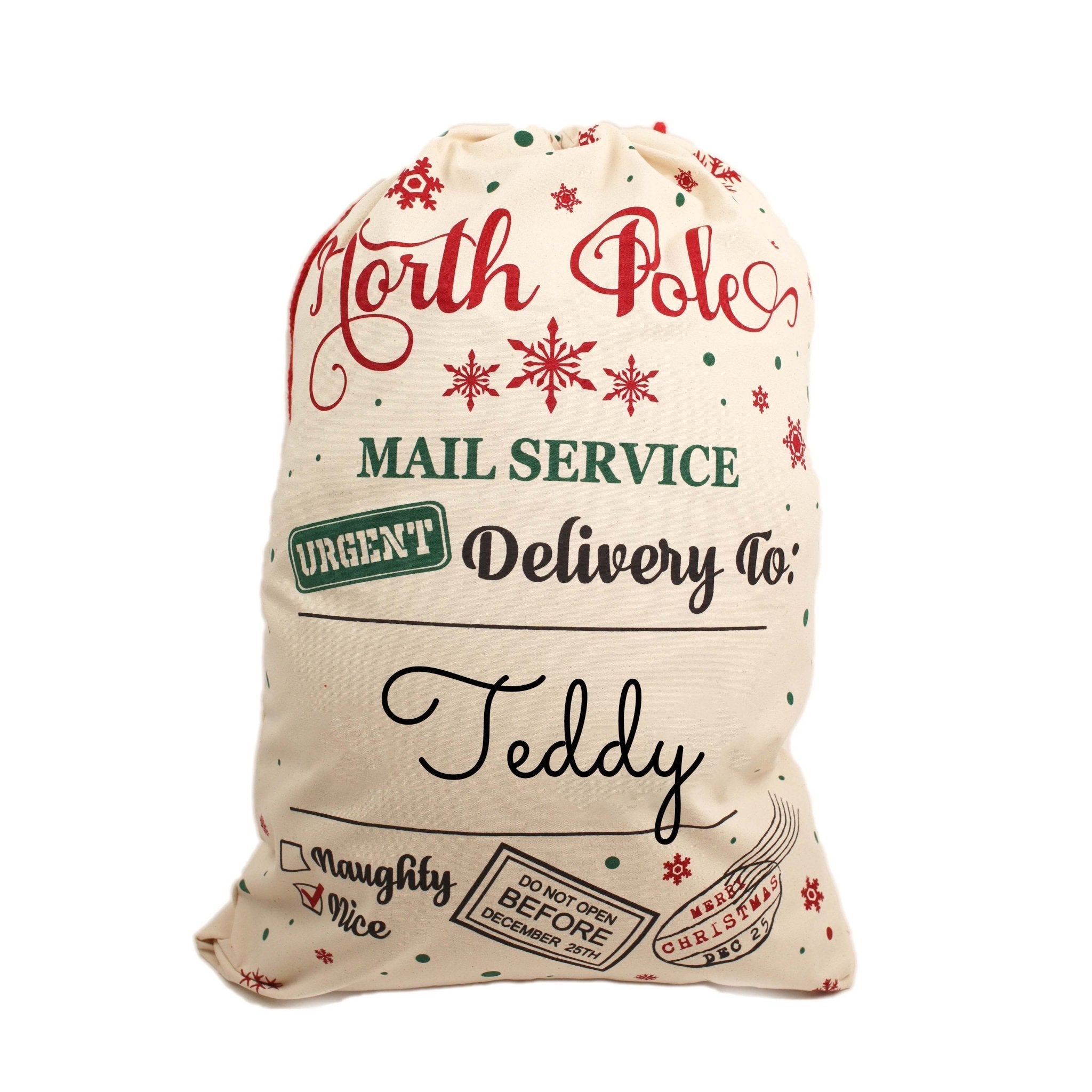 Personalised North Pole Urgent Delivery Santa Sack - MODA FLORA Santa's Workshop