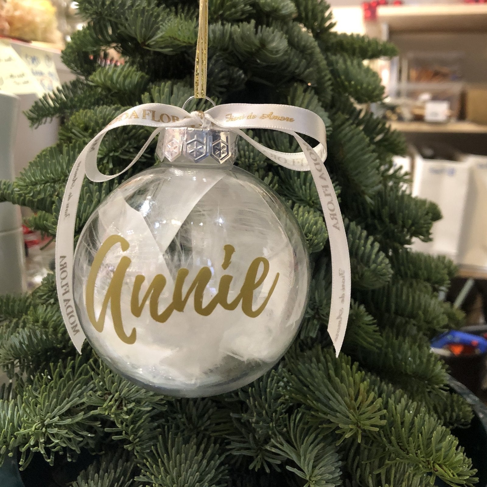 Personalised Shatterproof Christmas Ball Ornament - MODA FLORA Santa's Workshop