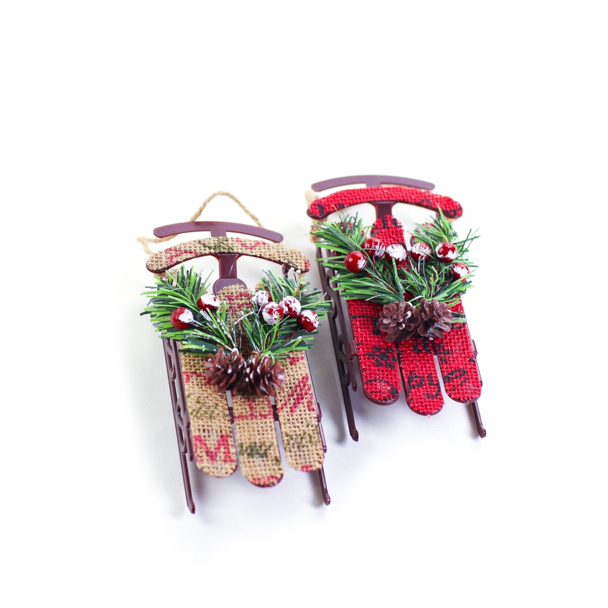 Rustic Sled Ornament 1 pc - MODA FLORA Santa's Workshop