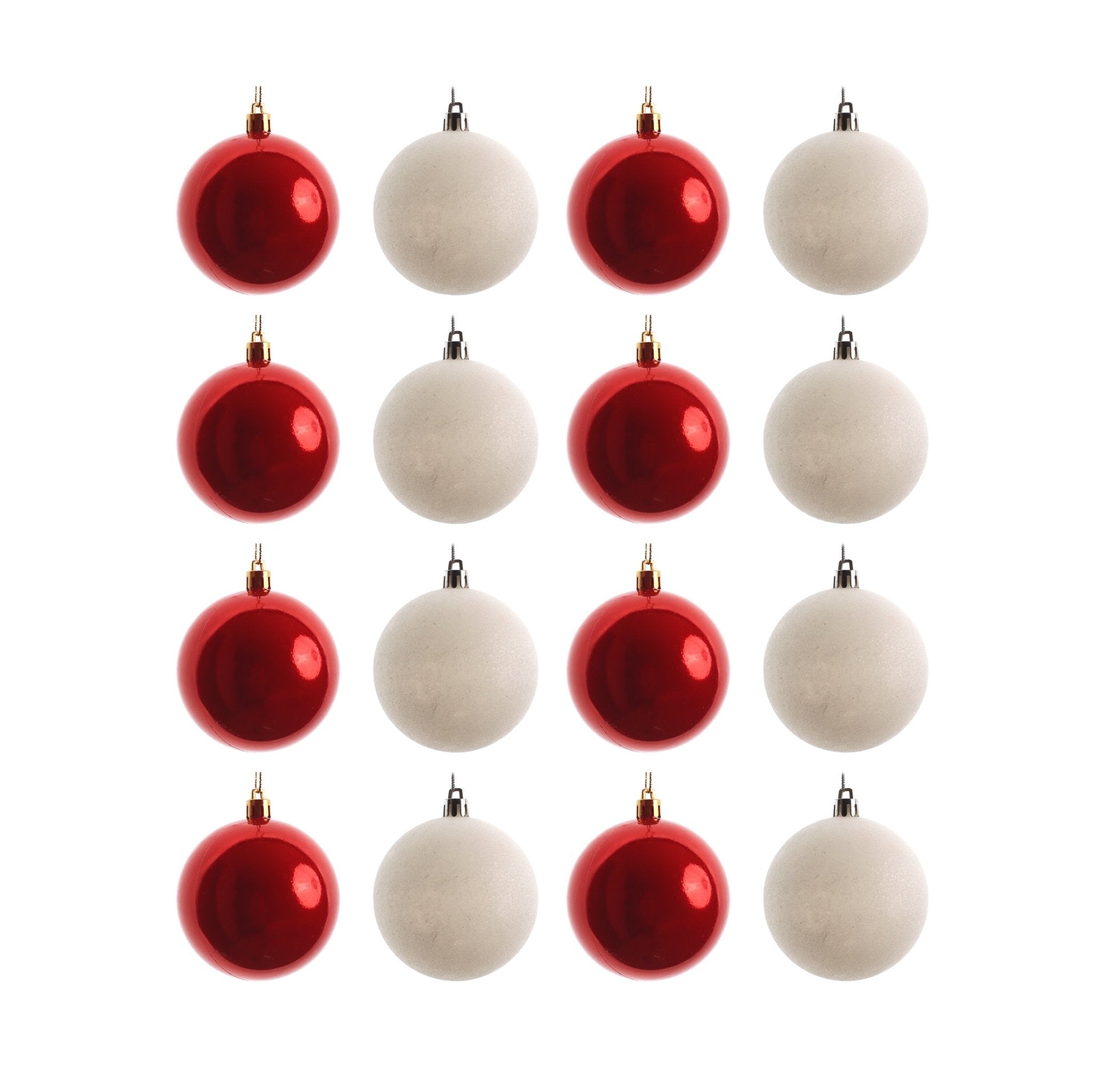 Shatterproof Red White Christmas Ball Ornaments Set 8cm 16pcs - MODA FLORA Santa's Workshop