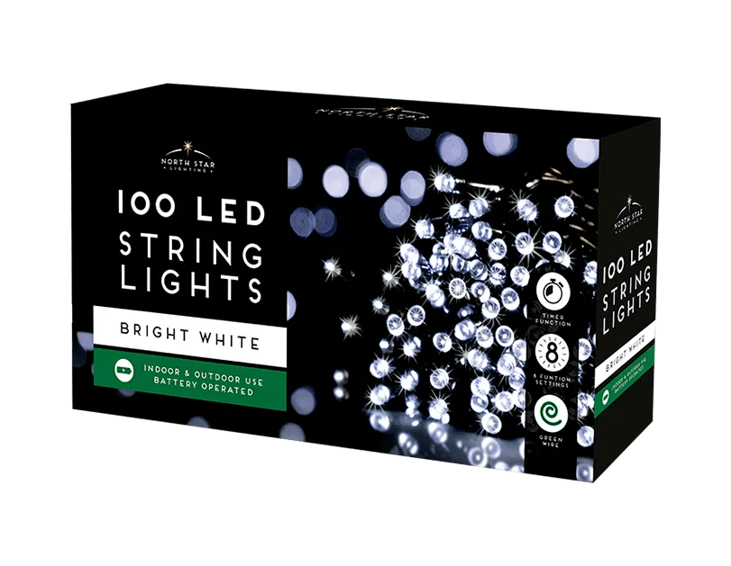 10 meters Bright White LED Battery Operated Christmas Lights 100 Count - MODA FLORA Santa's Workshop