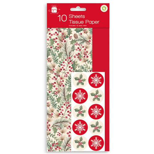 10 Sheets of Foliage Tissue Paper WRP001 - MODA FLORA Santa's Workshop