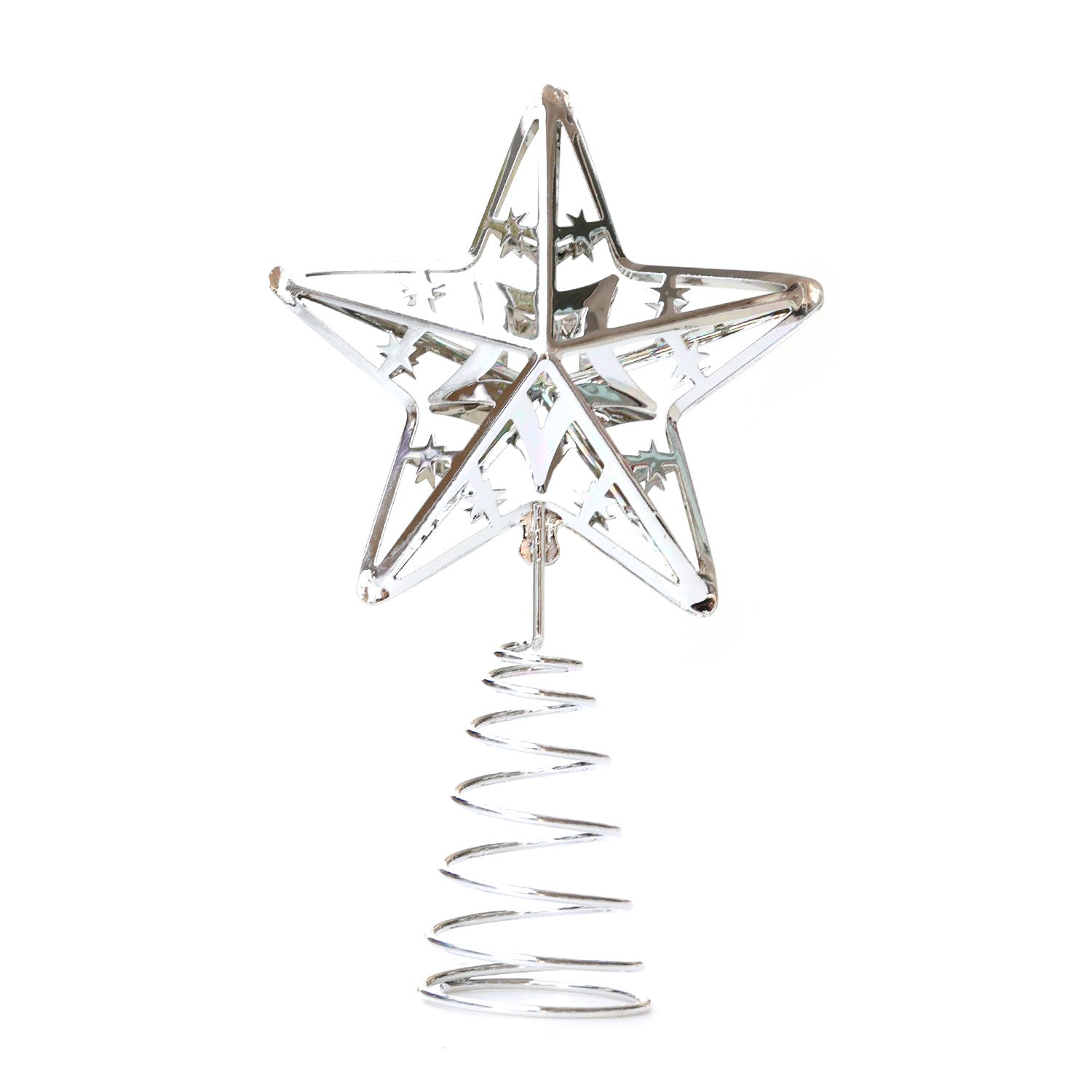 11cm Double Star Tree Topper Silver - MODA FLORA Santa's Workshop