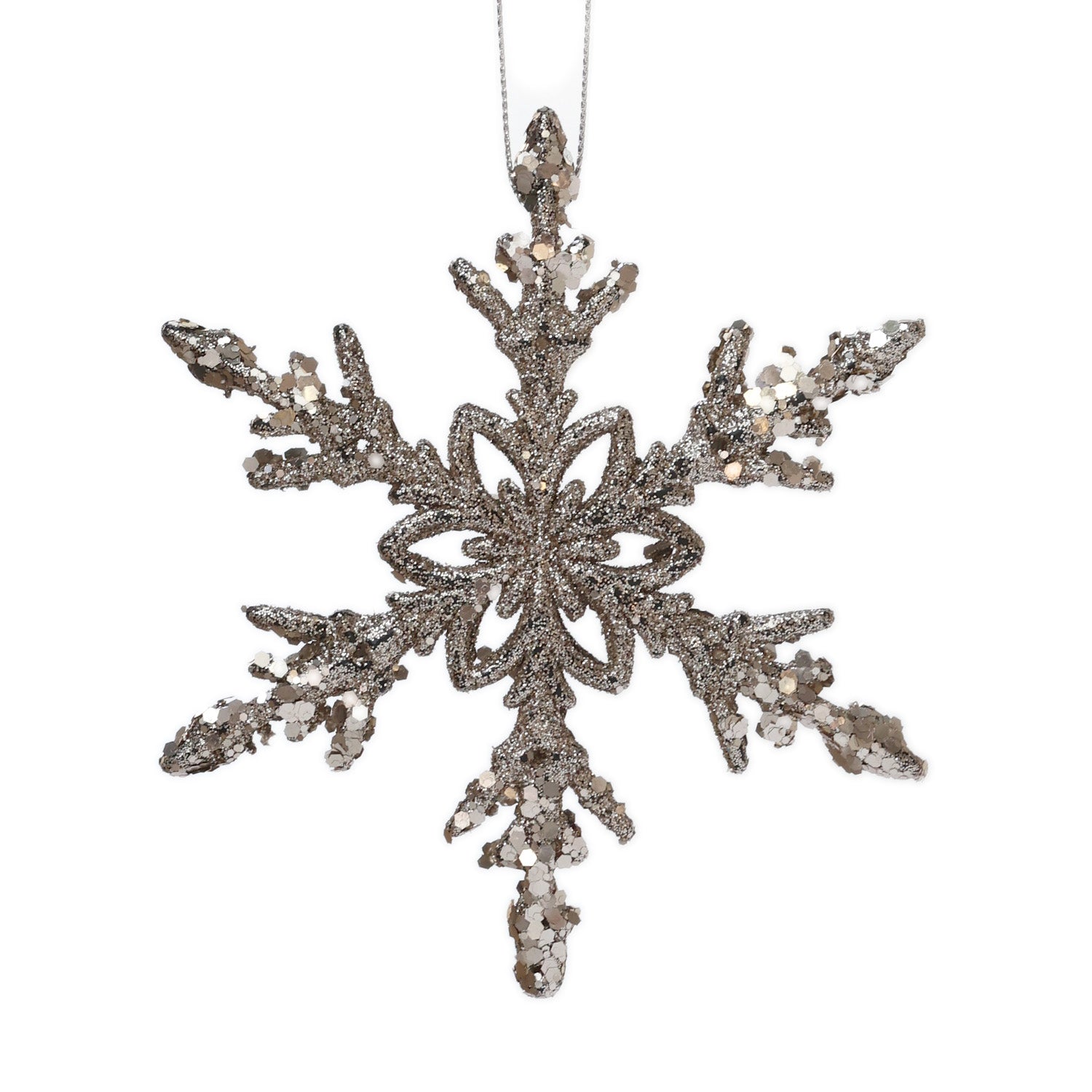 12cm Shatterproof Glitter Snowflake Ornament 03501 - MODA FLORA Santa's Workshop