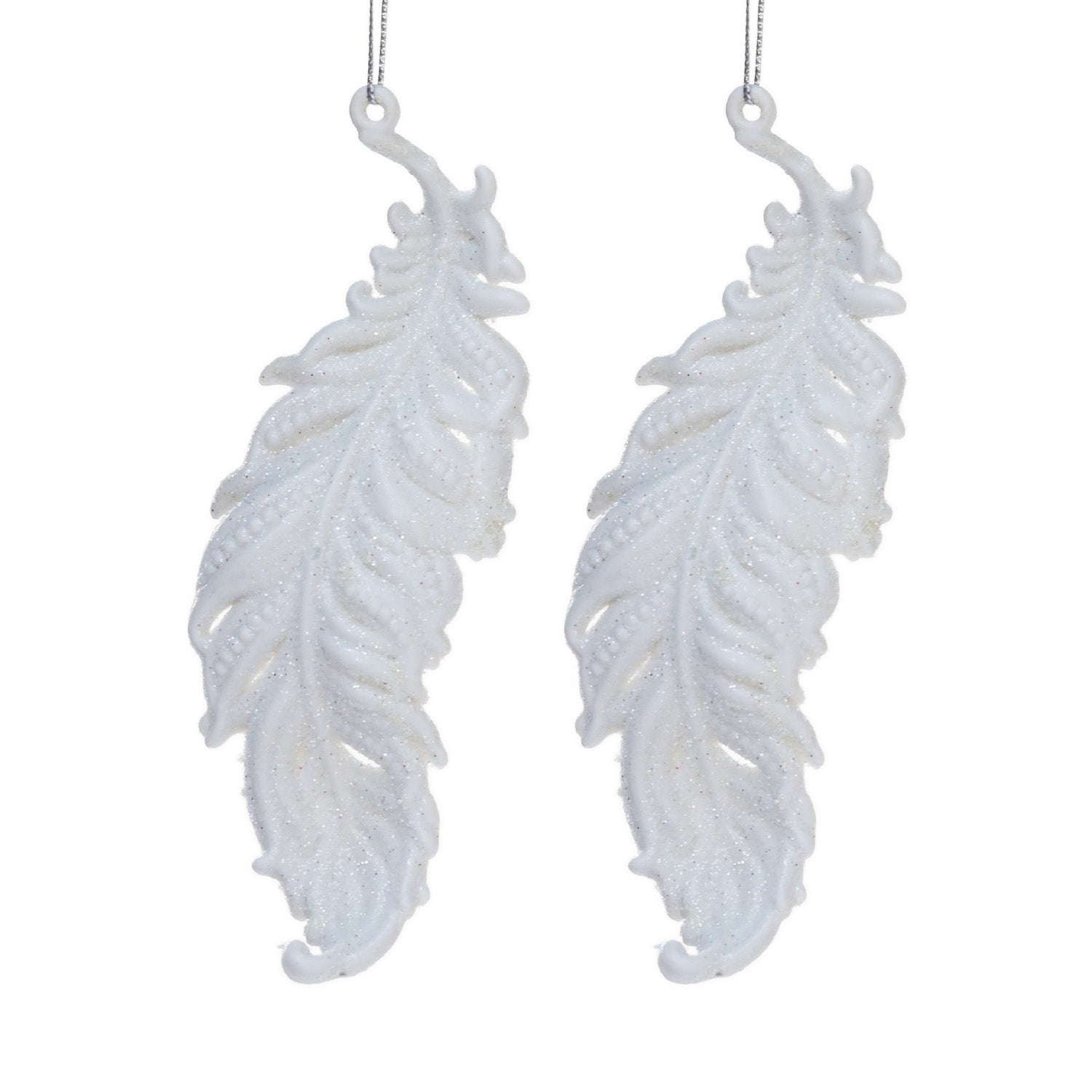 13cm 2pcs Shatterproof Elegant White Feather Christmas Ornaments 02702 - MODA FLORA Santa's Workshop