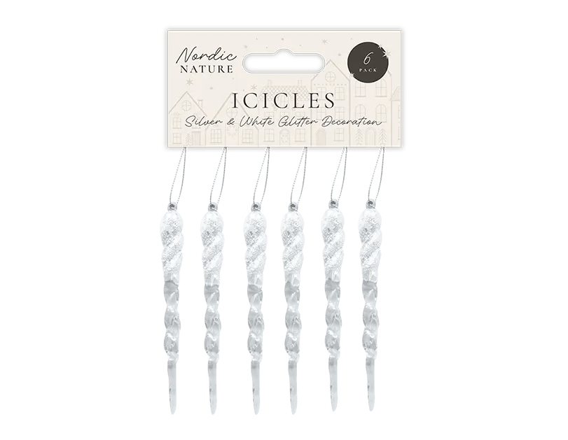 13cm 6pcs Shatterproof Glitter Icicles Ornament - MODA FLORA Santa's Workshop