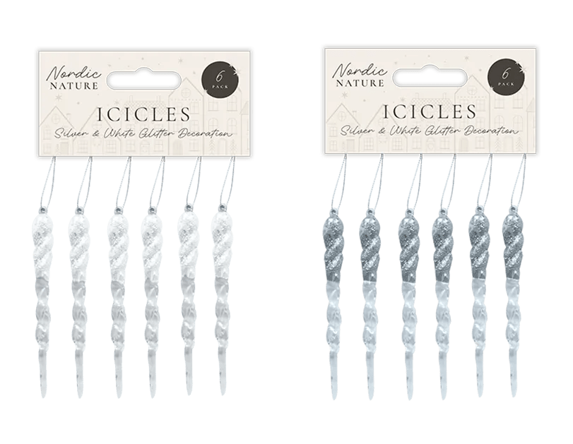 13cm 6pcs Shatterproof Glitter Icicles Ornament - MODA FLORA Santa's Workshop