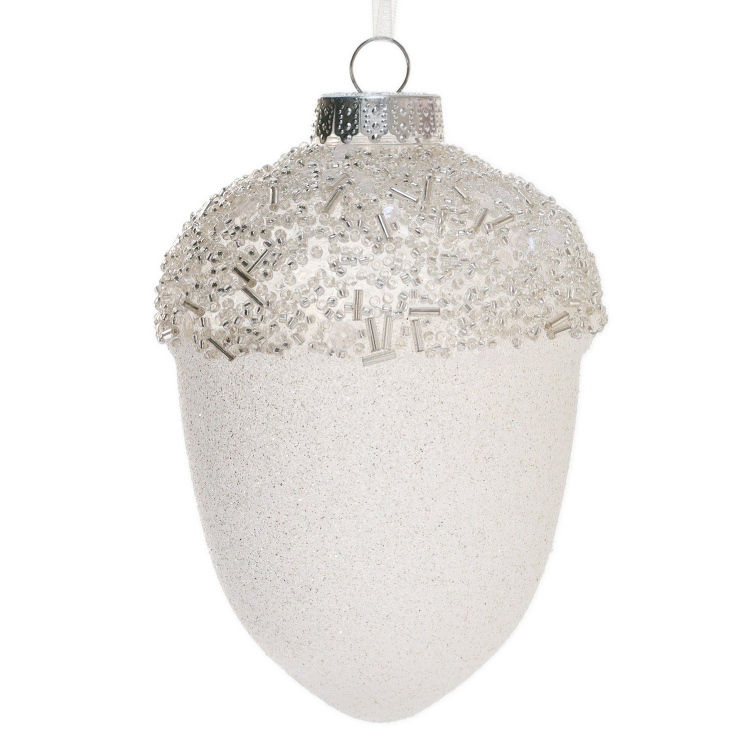 13cm Acorn Shatterproof Ornament White OGS034W - MODA FLORA Santa's Workshop