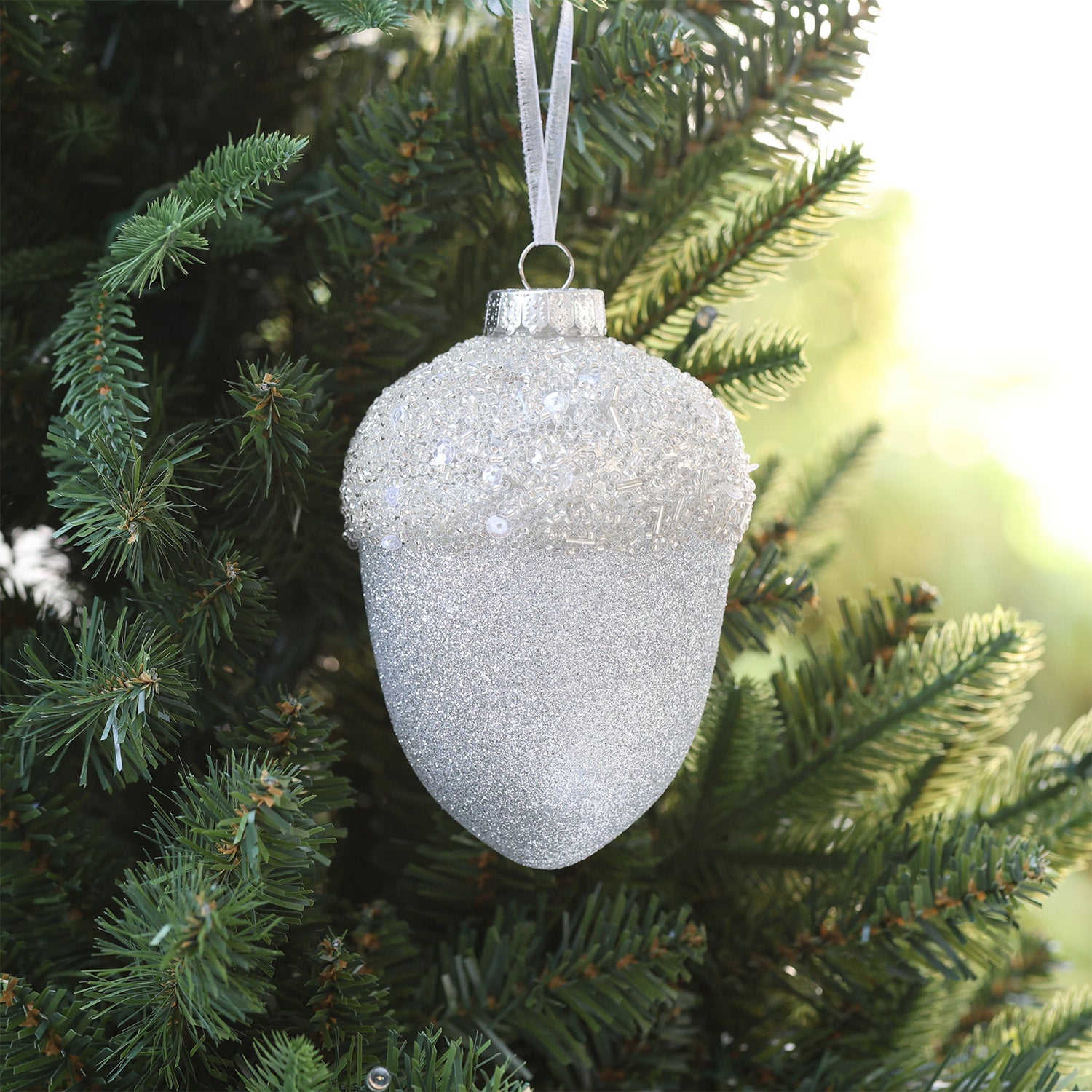 13cm Shatterproof Acorn Ornament Silver OPS051S - MODA FLORA Santa's Workshop