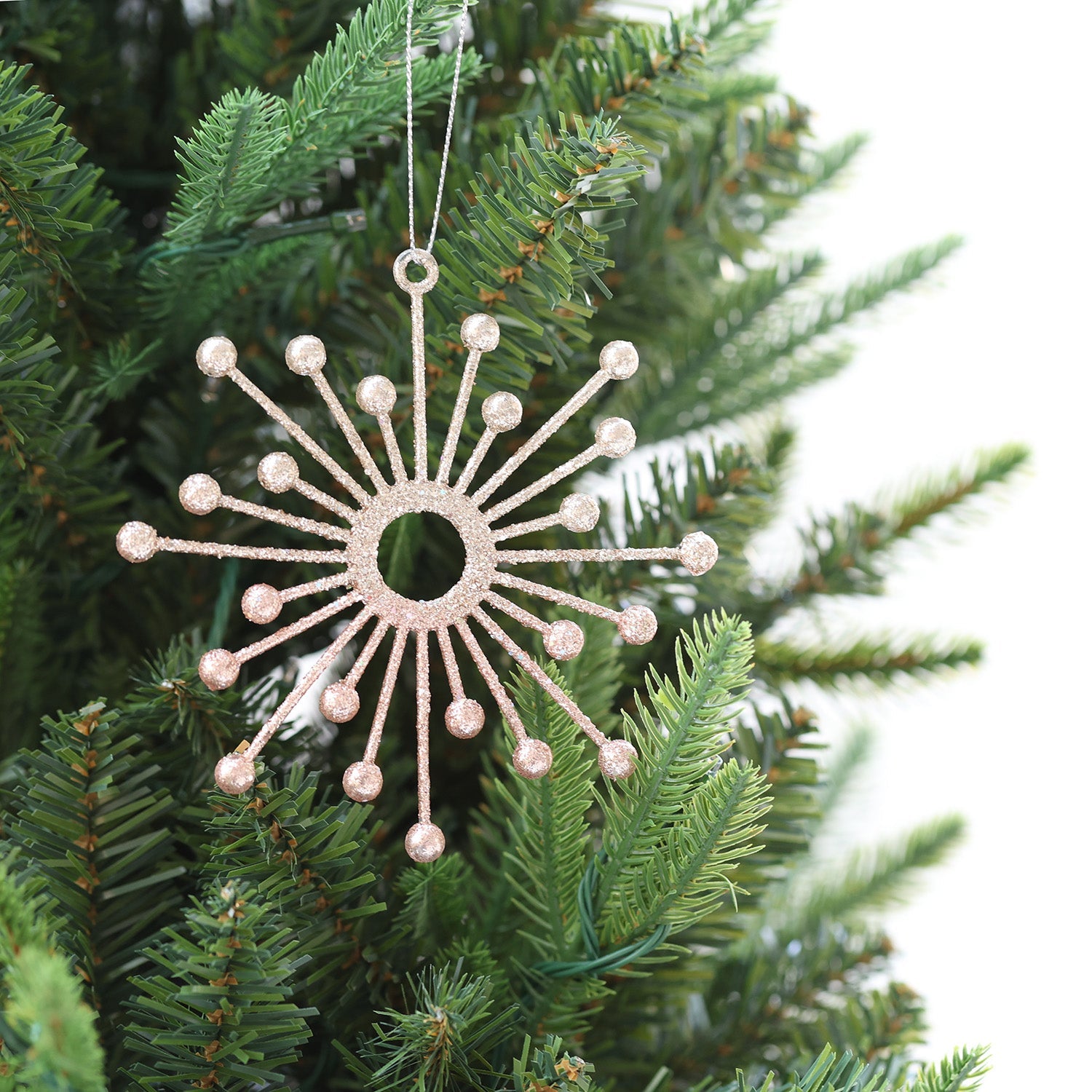 13cm Shatterproof Radiant Glitter Starburst Christmas Ornament 03601 - MODA FLORA Santa's Workshop