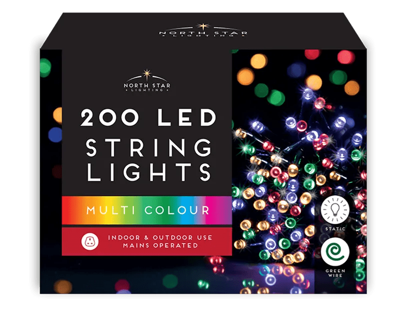 14.4 meters Multicoloured LED Mains Operated Christmas Lights 200 Count - MODA FLORA Santa's Workshop