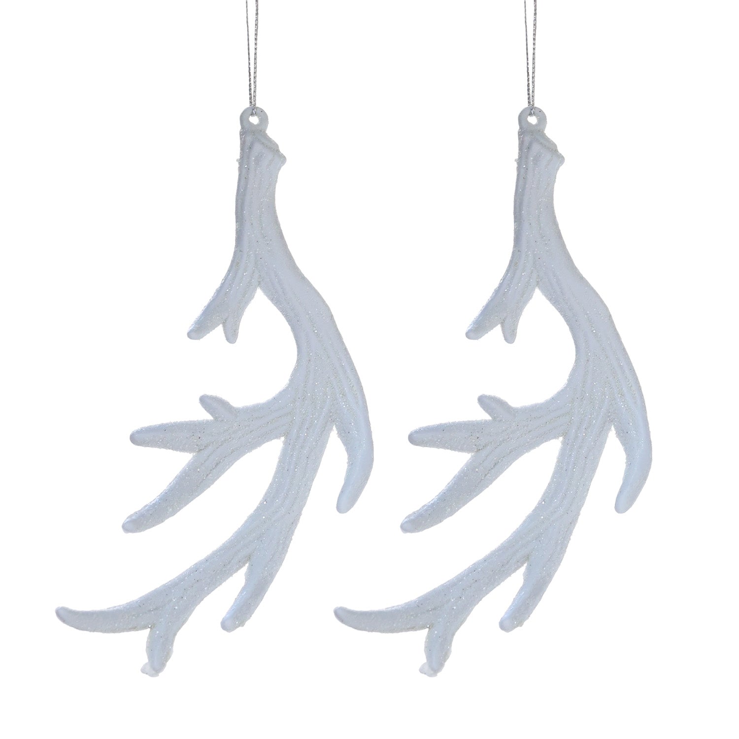 15cm 2pcs Ivory Antler Christmas Shatterproof Ornament 02502 - MODA FLORA Santa's Workshop