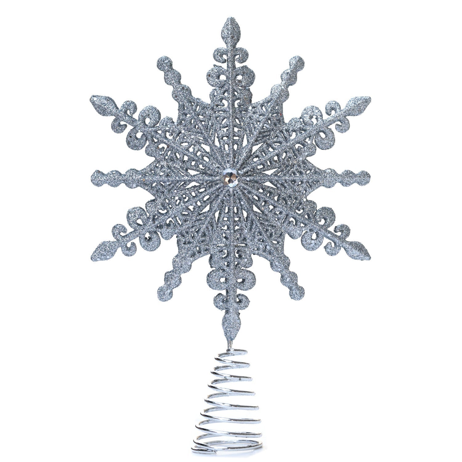 16.5cm Glitter Snowflake Tree Topper Silver - MODA FLORA Santa's Workshop