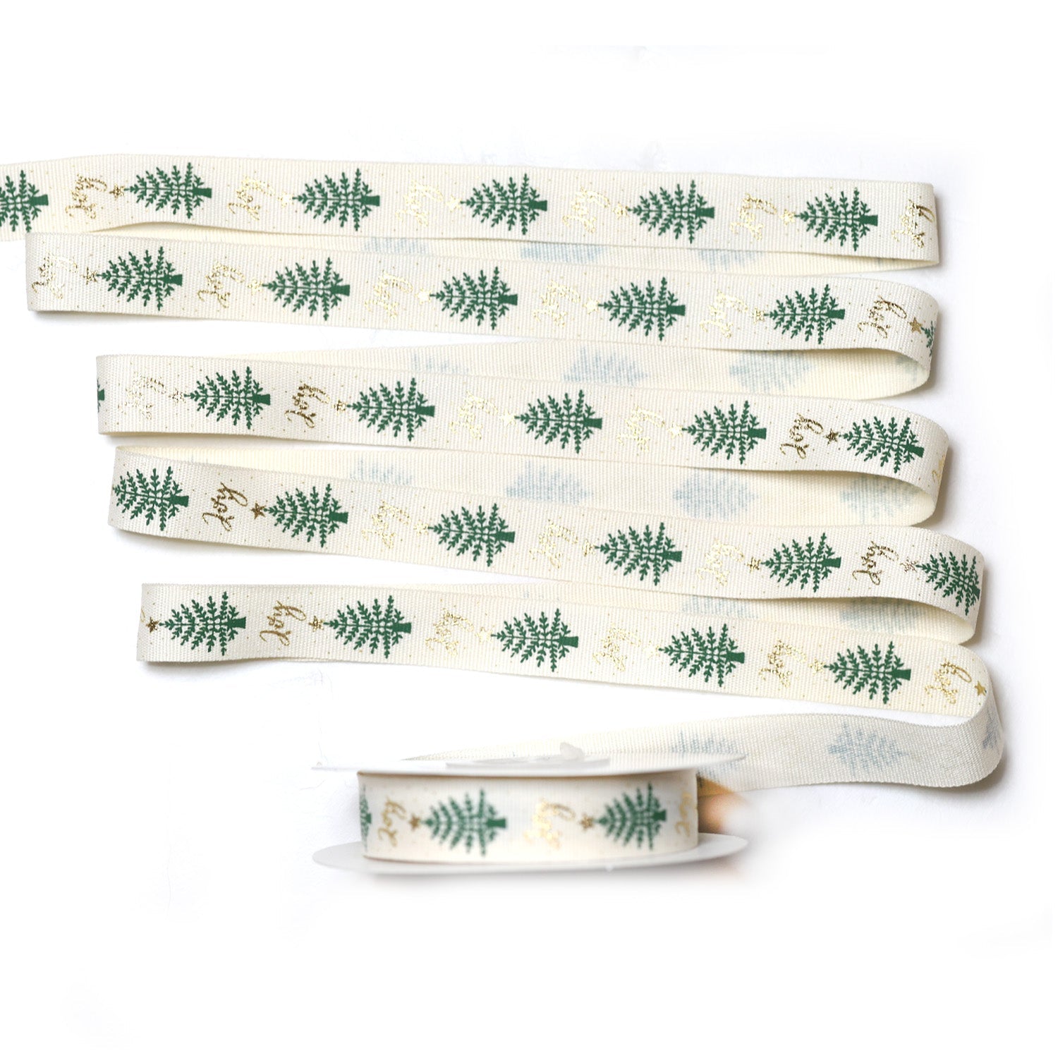 16mm x 11M Cotton Christmas Tree Joy Ribbon 1611001 - MODA FLORA Santa's Workshop