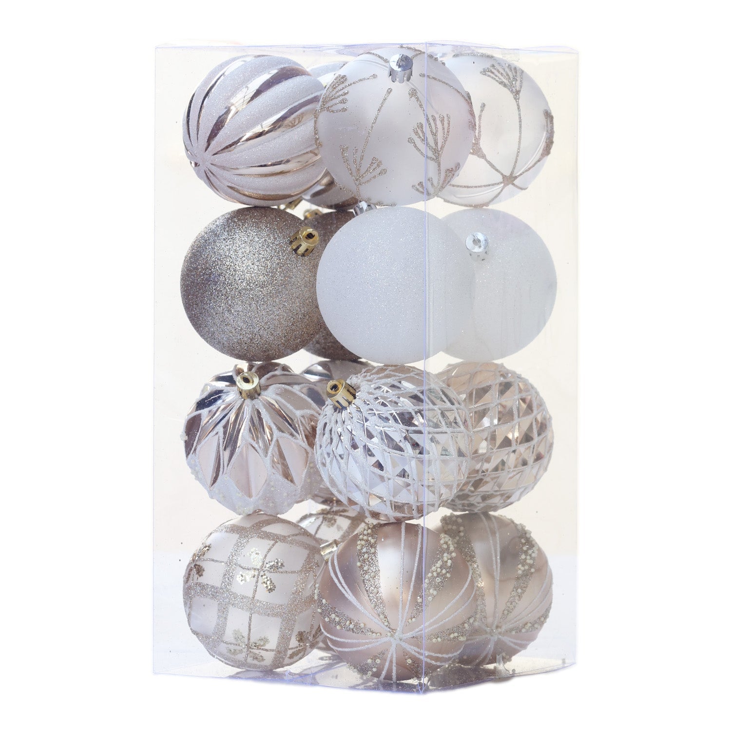 16pcs 8cm Champagne Gold Shatterproof Ornament Set 08016004 - MODA FLORA Santa's Workshop