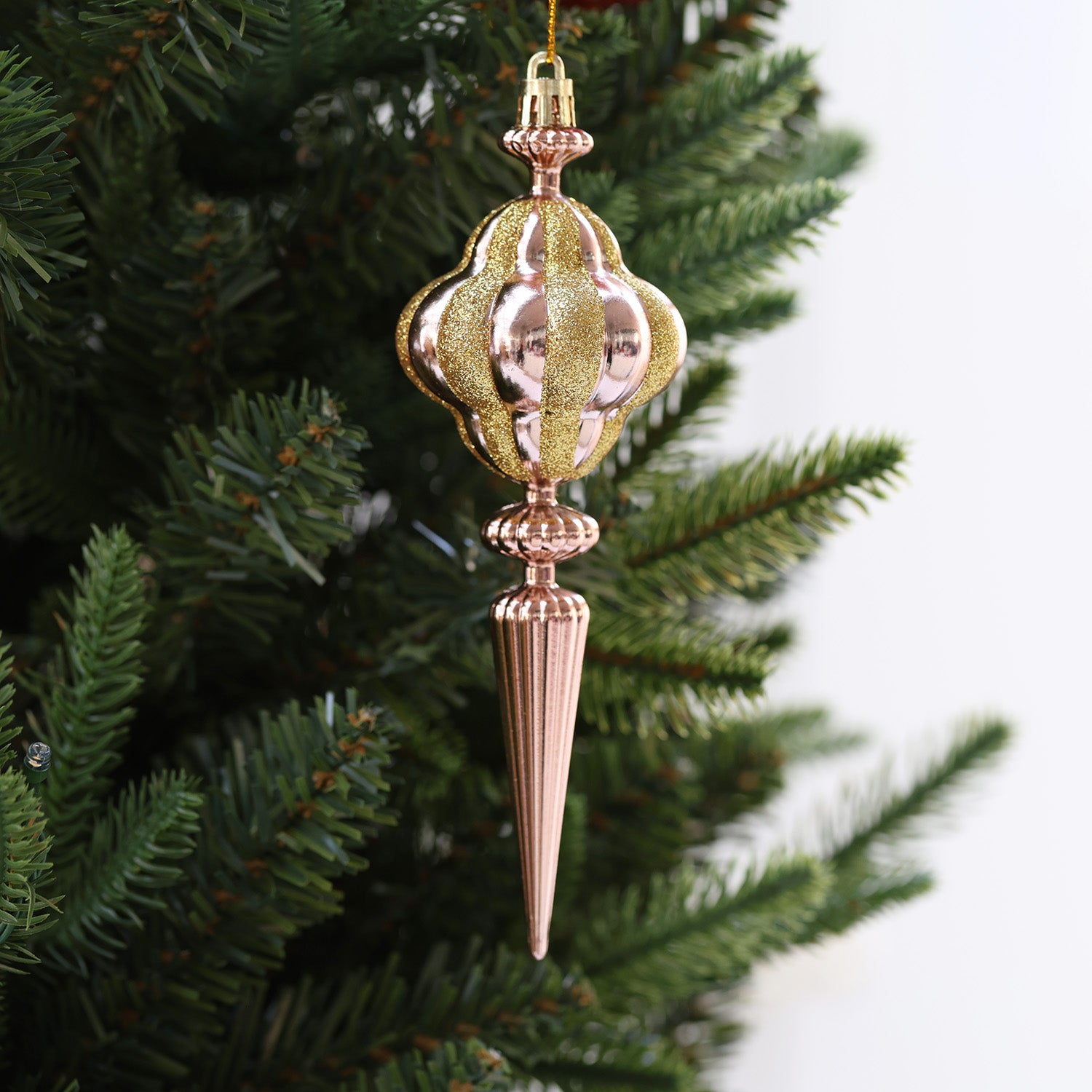 2 pcs 17cm Elegant Gold and Copper Hanging Christmas Shatterproof Ornaments Set 02802