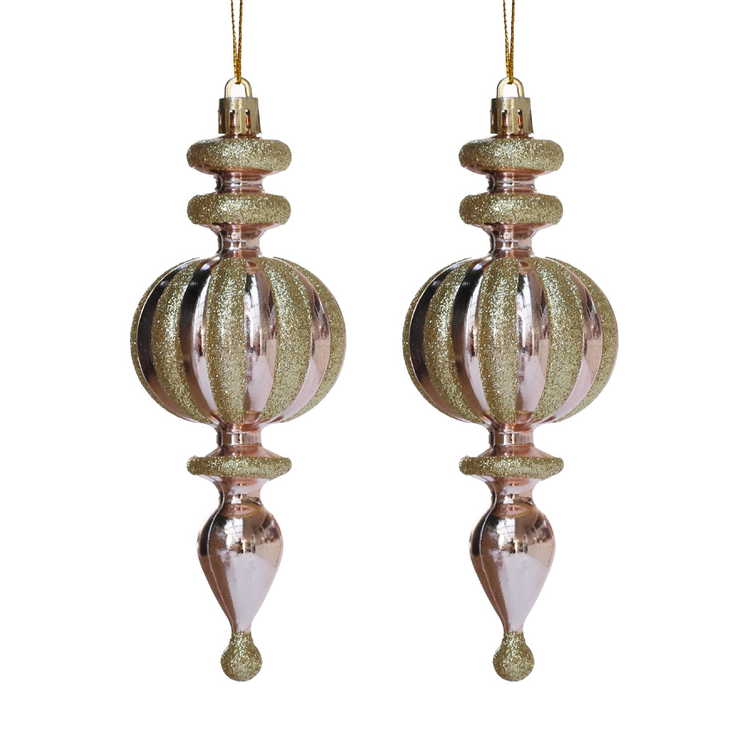 2 pcs 15cm Elegant Gold and Copper Hanging Christmas Shatterproof Ornaments Set 02902 - MODA FLORA Santa's Workshop