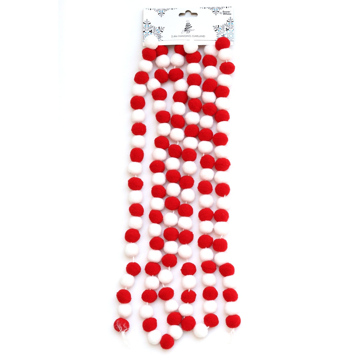 2.4M Candy Cane Pom Pom Christmas Garlands GRL002 - MODA FLORA Santa's Workshop