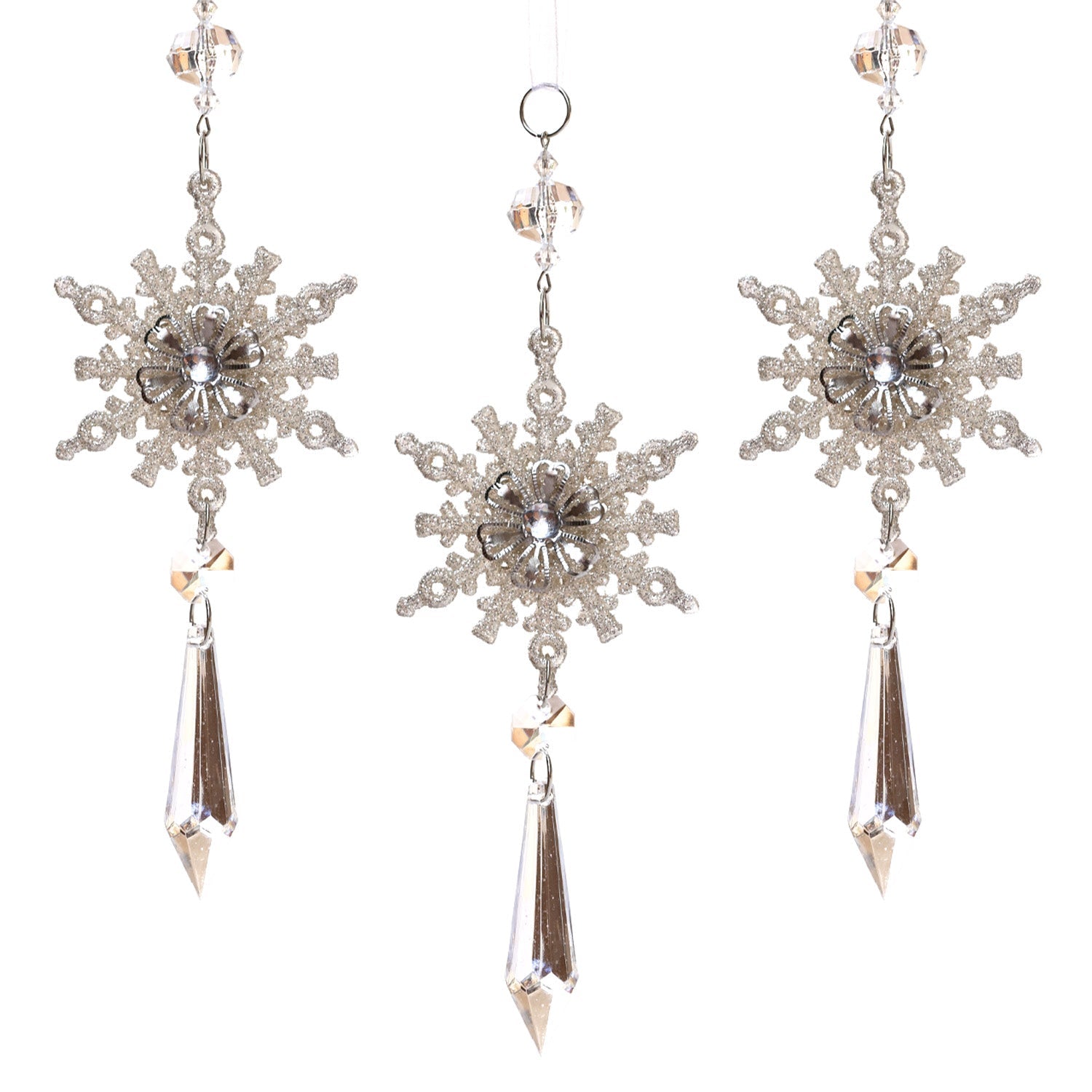 30cm 3pcs Snowflakes Shatterproof Ornaments Set 04903 - MODA FLORA Santa's Workshop