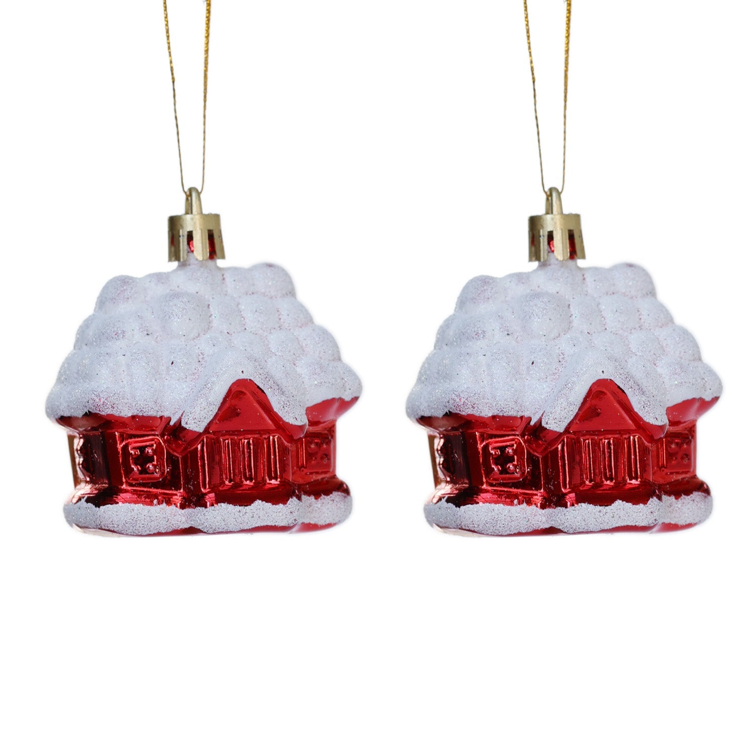6cm 2pcs Cozy Red Cabin Christmas Shatterproof Ornaments 04802 - MODA FLORA Santa's Workshop
