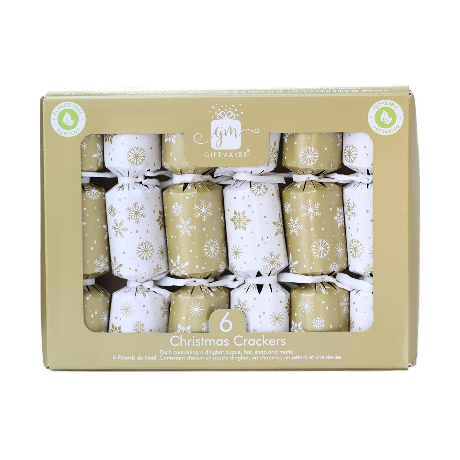 6PCS 6" Snowflakes christmas crackers Gold and white CRK0606 - 004GD - MODA FLORA Santa's Workshop
