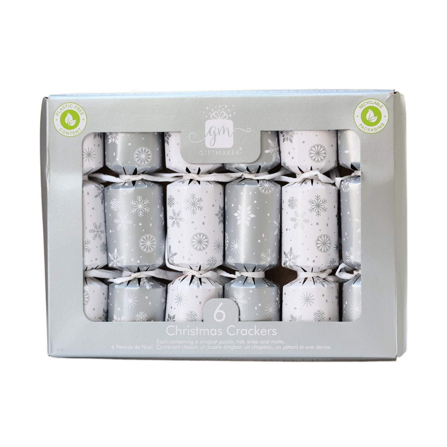 6PCS 6" Snowflakes christmas crackers Silver and white CRK0606 - 004SL - MODA FLORA Santa's Workshop