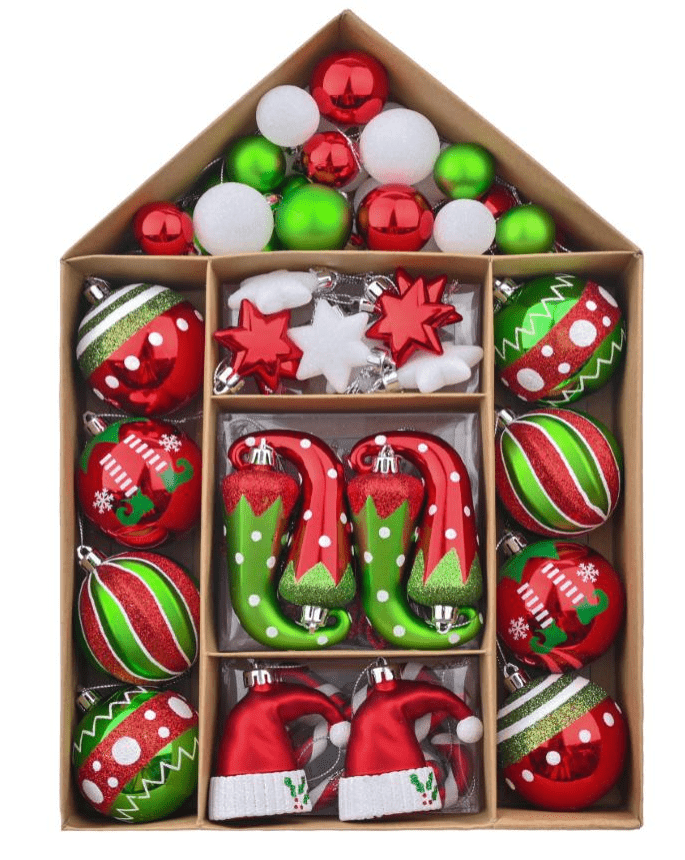 70pcs Shatterproof Red Green White Set 00070001 - MODA FLORA Santa's Workshop