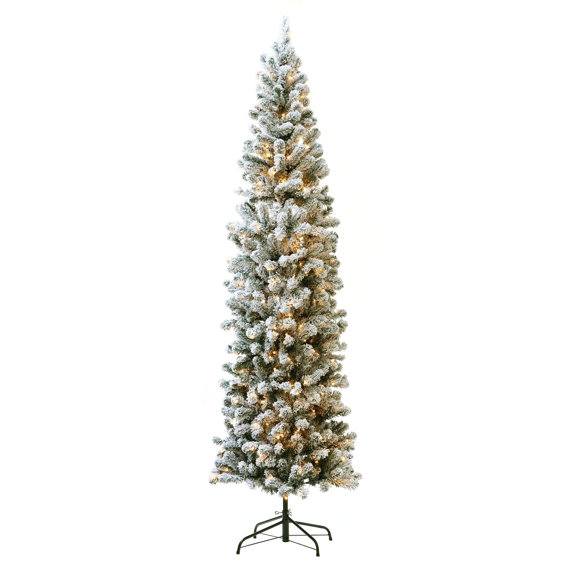 7.5Ft White Fir FLOCKED Artificial Christmas Tree with 300 Lights FVZL7.5 - MODA FLORA Santa's Workshop