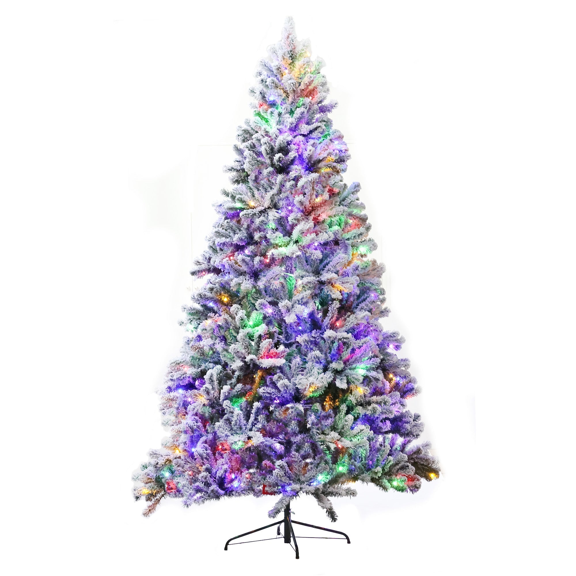 7.5Ft White Spruce FLOCKED Artificial Christmas Tree with 350 Warm White & Multi Color LED Lights JBRL7.5 - MODA FLORA Santa's Workshop