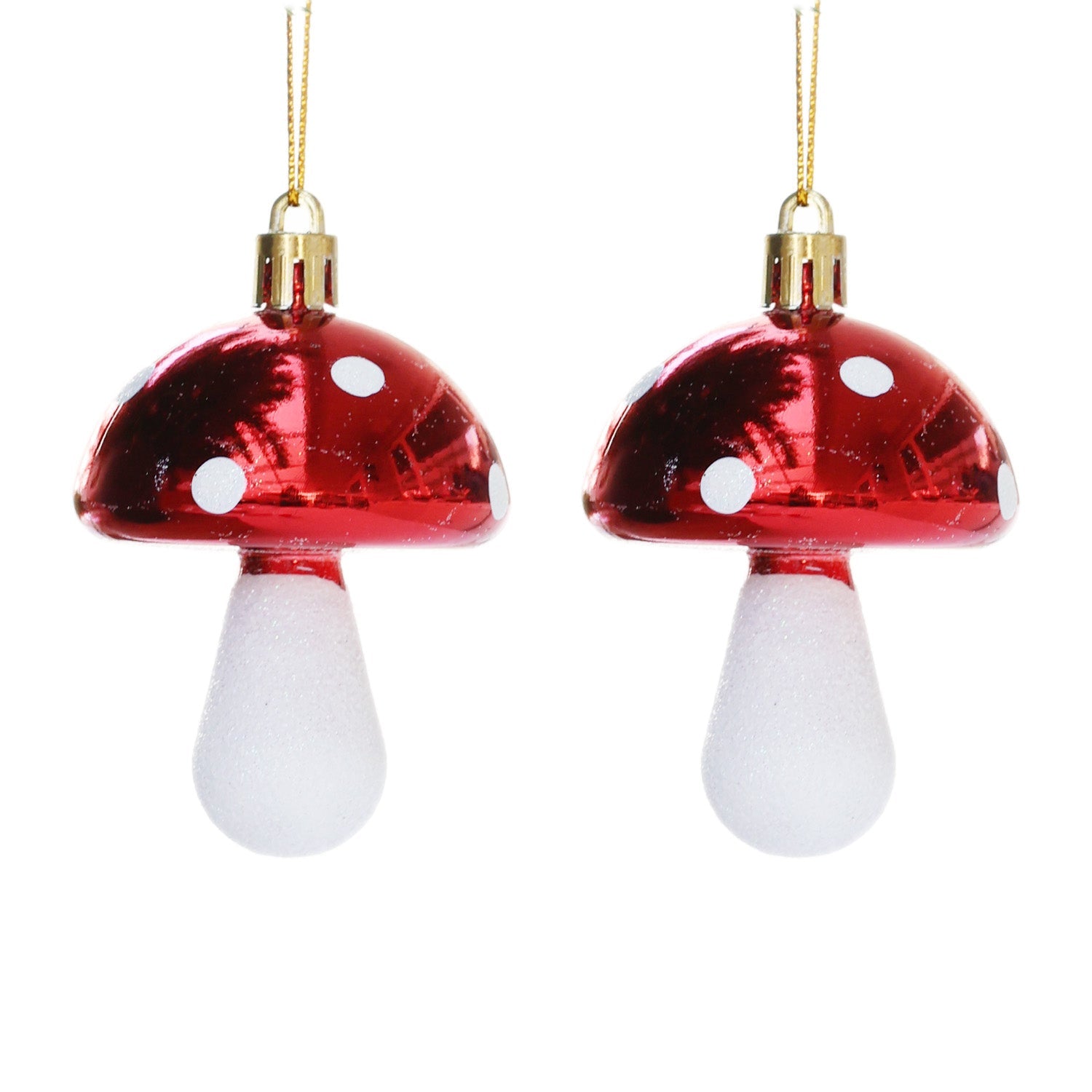 7cm 2pcs Red and White Mushroom Christmas Shatterproof Ornaments 04702 - MODA FLORA Santa's Workshop