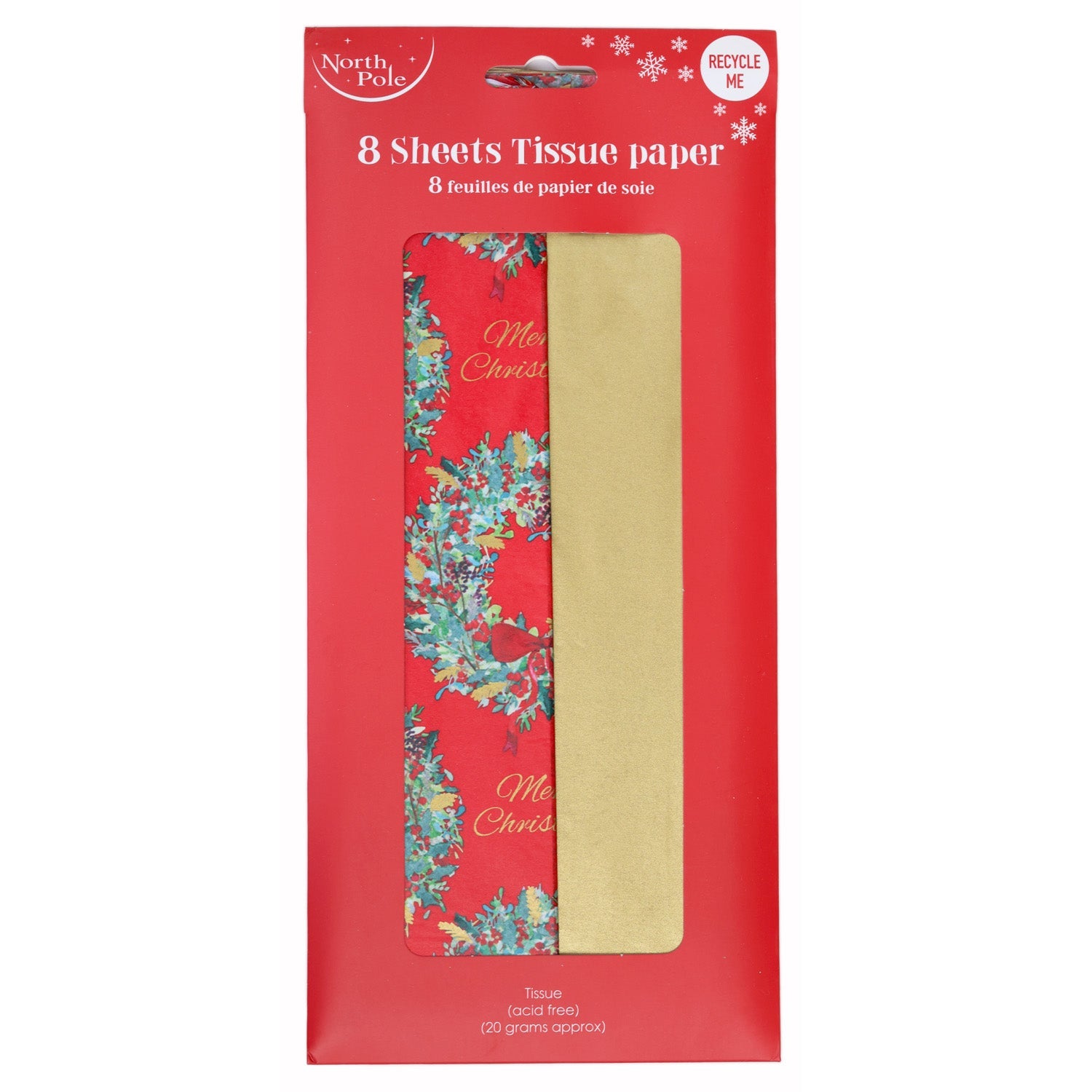 8 Sheets of Wreath and Gold Tissue Paper WRP007 - MODA FLORA Santa's Workshop