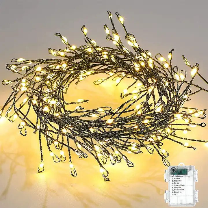 9 meters Waterproof Battery Operated LED Firecracker Lights 300 lights string with remote control - MODA FLORA Santa's Workshop
