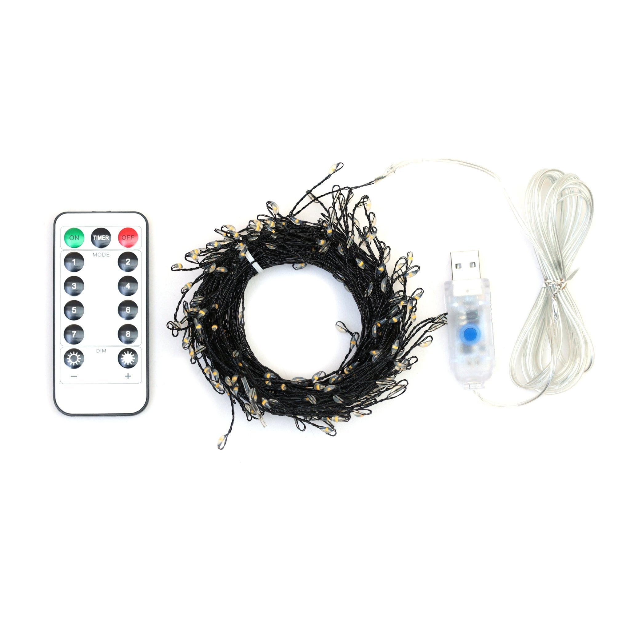 9 meters Waterproof USB Operated LED Firecracker Lights 300 lights string with remote control - MODA FLORA Santa's Workshop