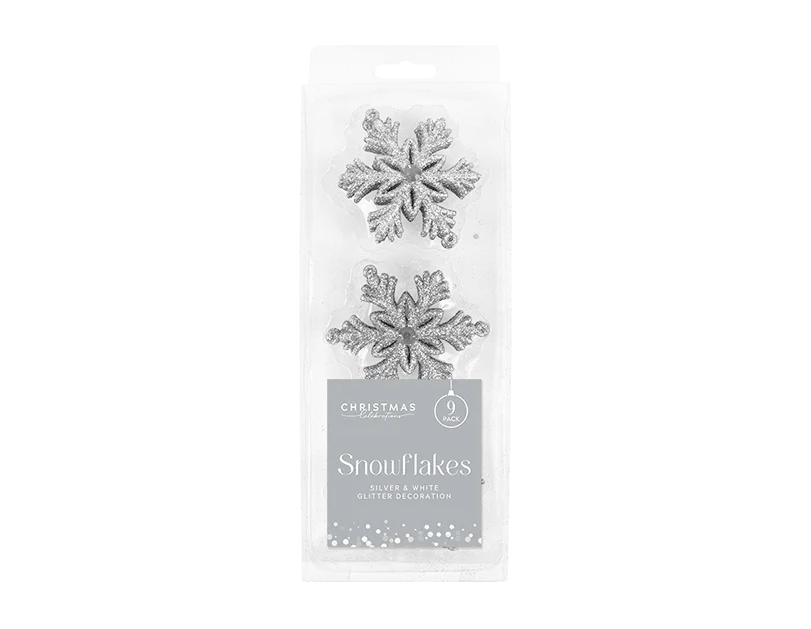 9pcs Glittered Christmas Snowflakes Shatterproof Ornaments Set - MODA FLORA Santa's Workshop