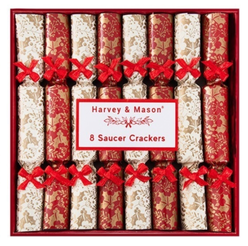 8PCS 4.5" Harvey & MasonRed and Cream Christmas Saucer Crackers