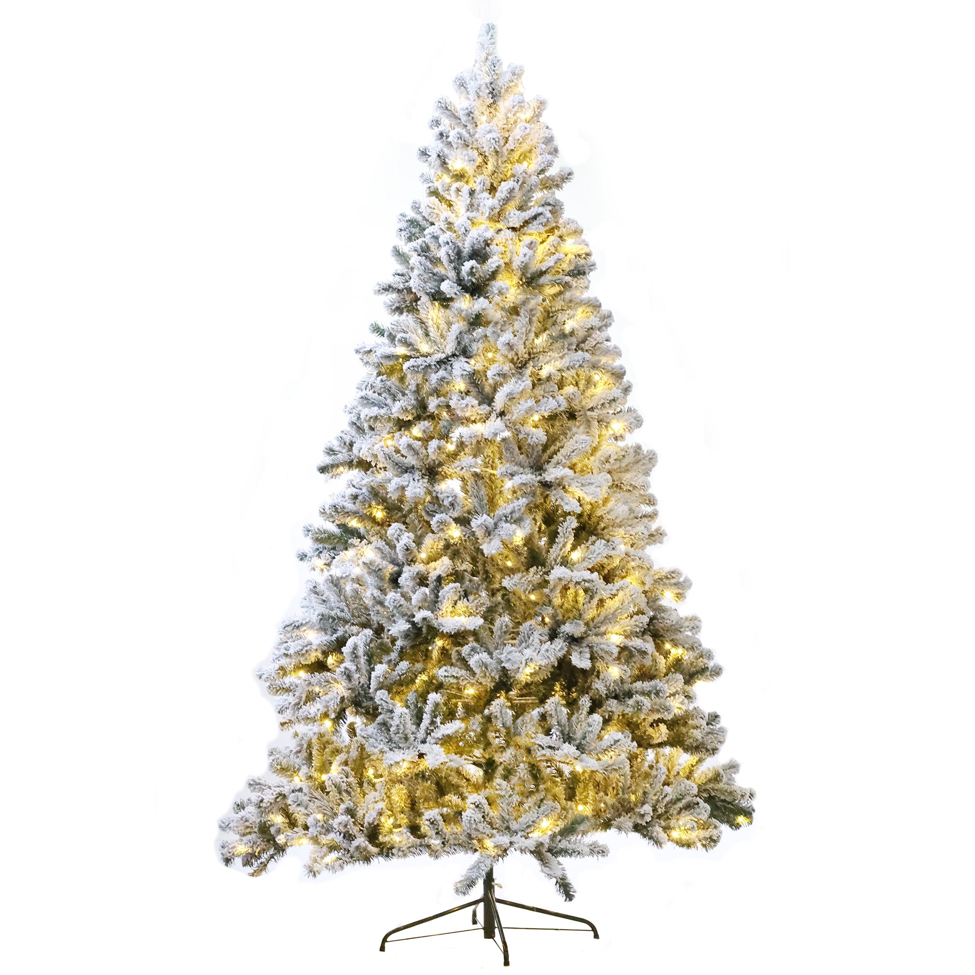 7.5Ft White Spruce FLOCKED Artificial Christmas Tree with 350 Warm White & Multi Color LED Lights JBRL7.5