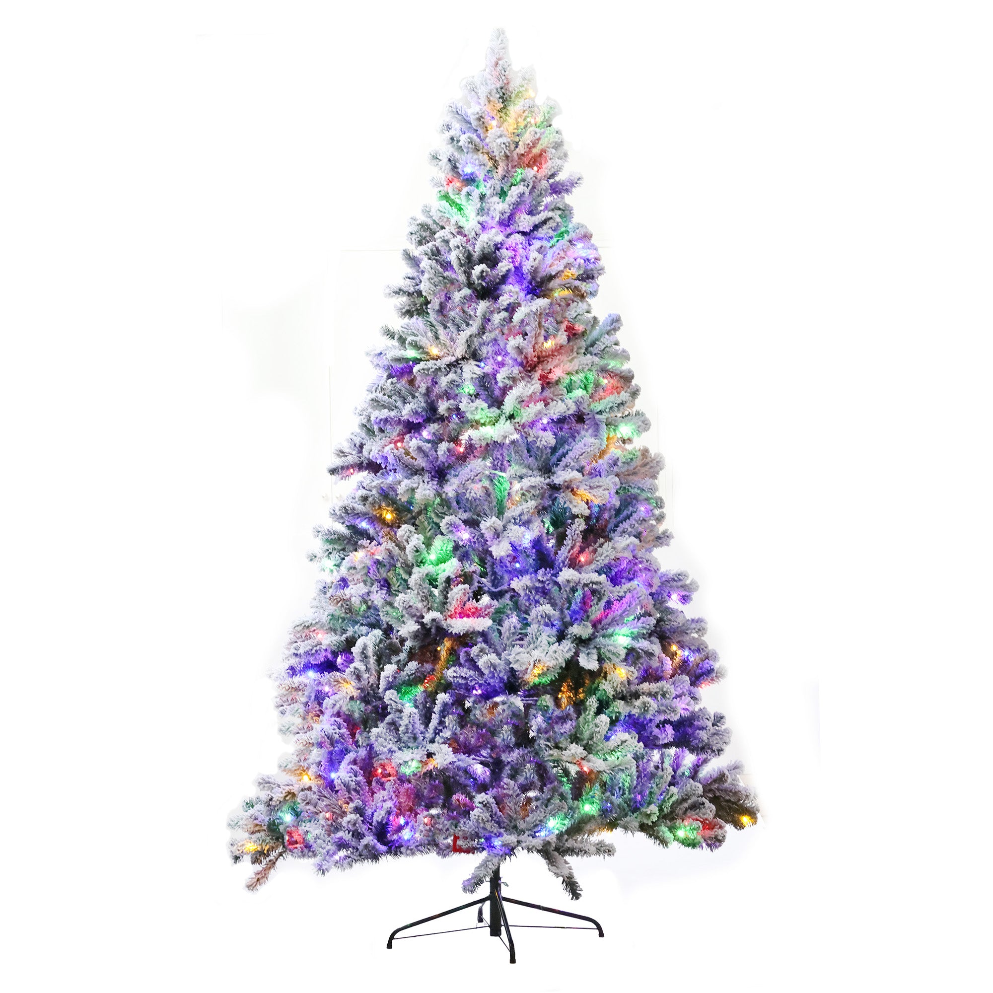 7.5Ft White Spruce FLOCKED Artificial Christmas Tree with 350 Warm White & Multi Color LED Lights JBRL7.5