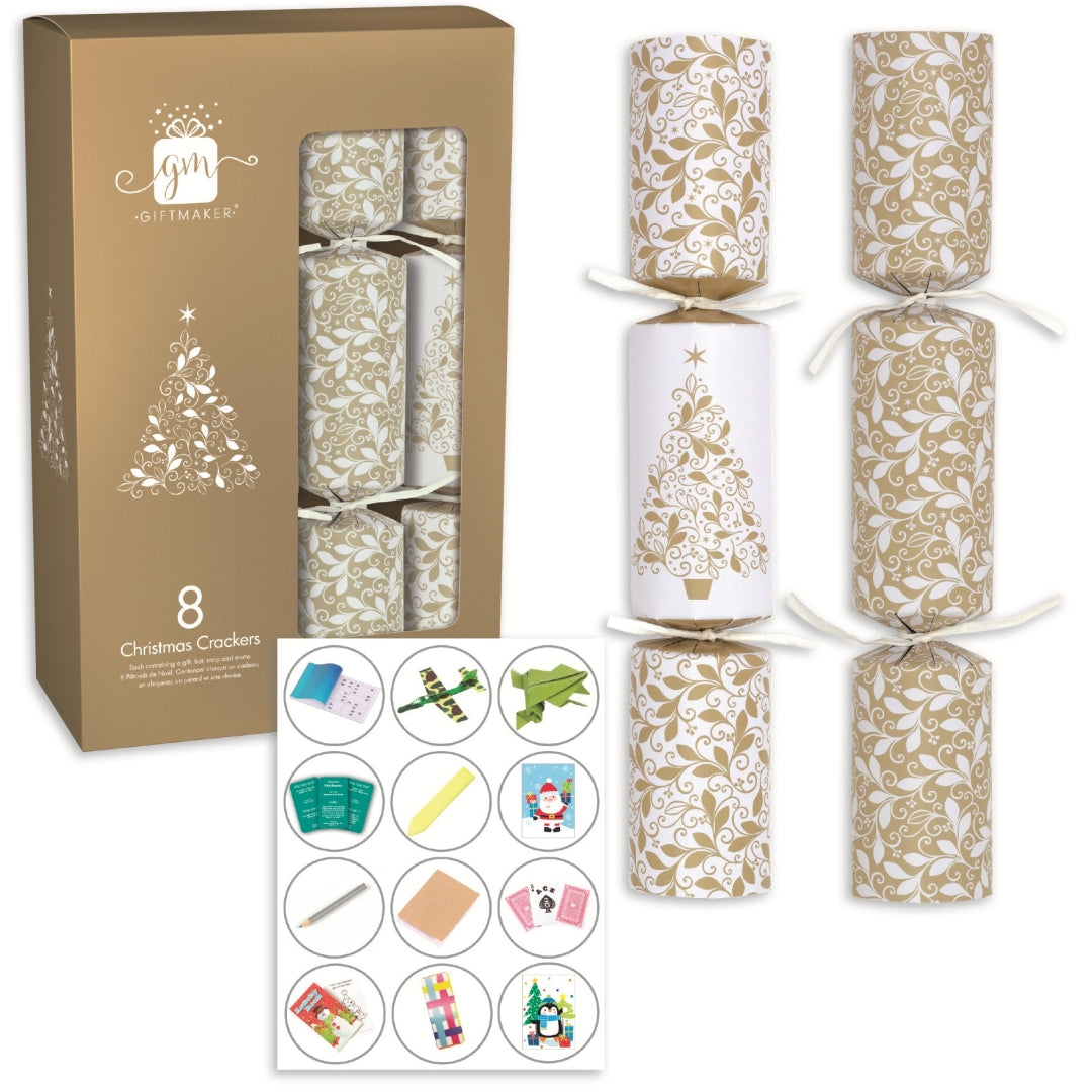 8PCS 12" Cream and Gold christmas crackers