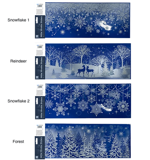 Christmas Glitter Window Decoration Stickers - MODA FLORA Santa's Workshop