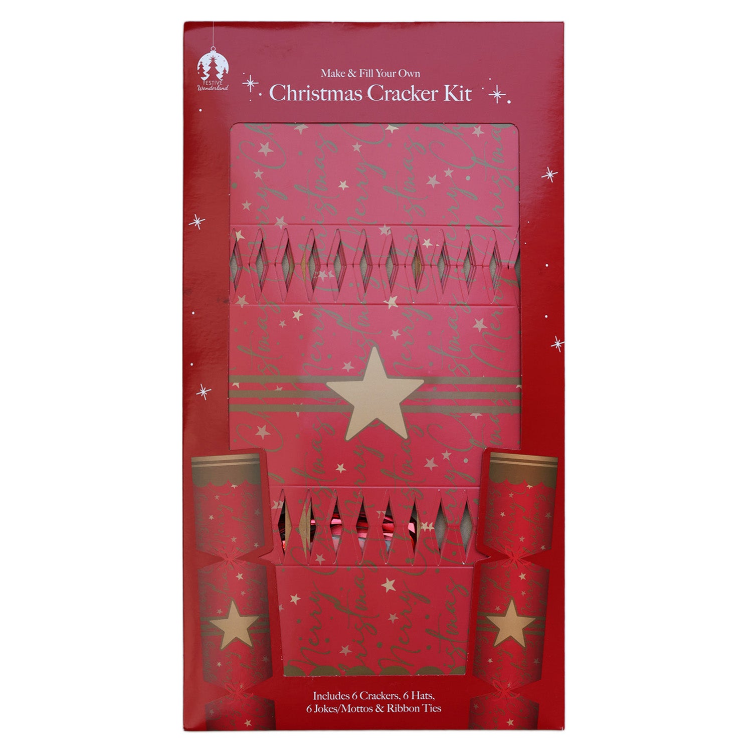 6PCS DIY Christmas Cracker Kit | Red & Gold Star Design CRK0006-007R