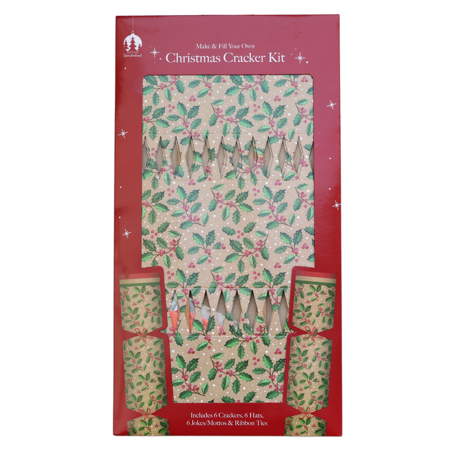 6PCS DIY Christmas Cracker Kit | Holly Design CRK0006-007H