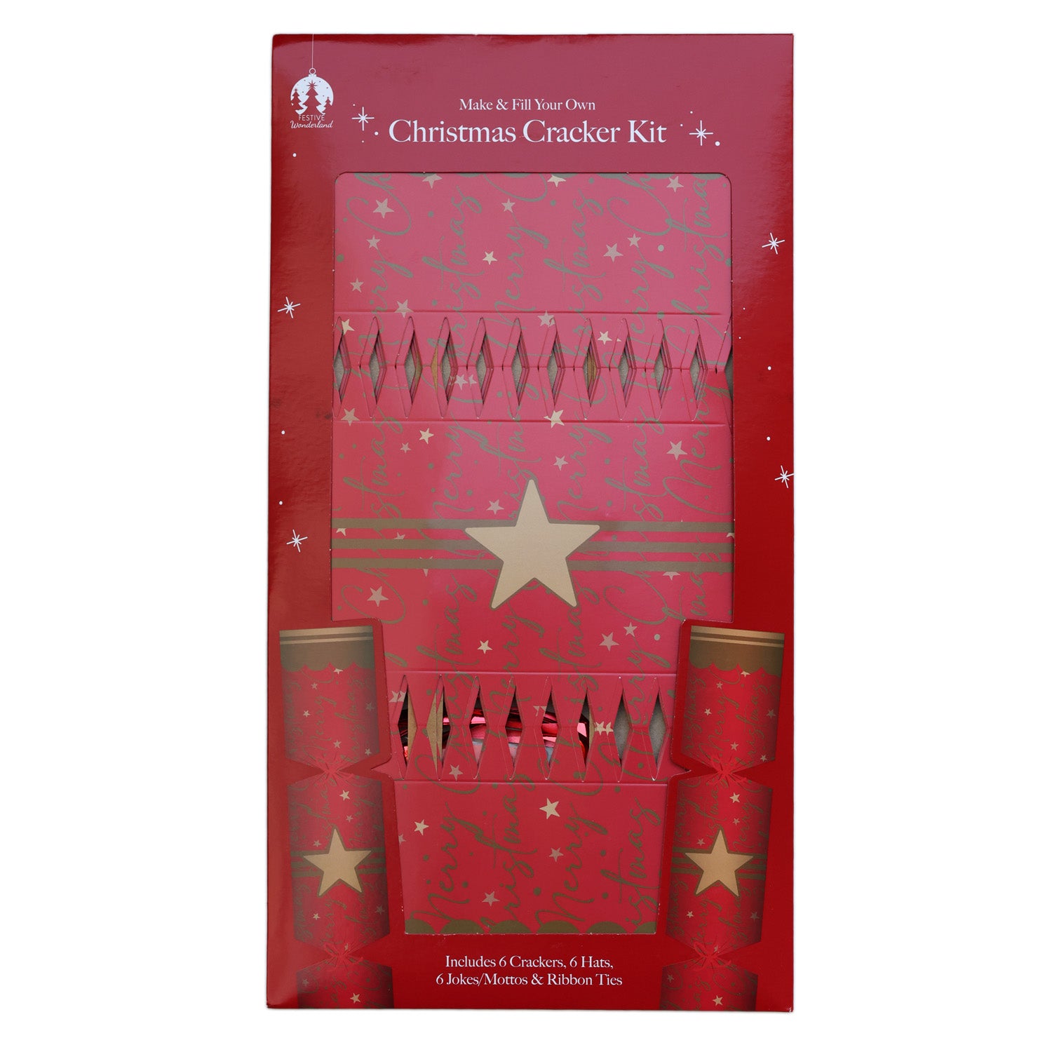 6PCS DIY Christmas Cracker Kit | Red & Gold Star Design CRK0006-007R