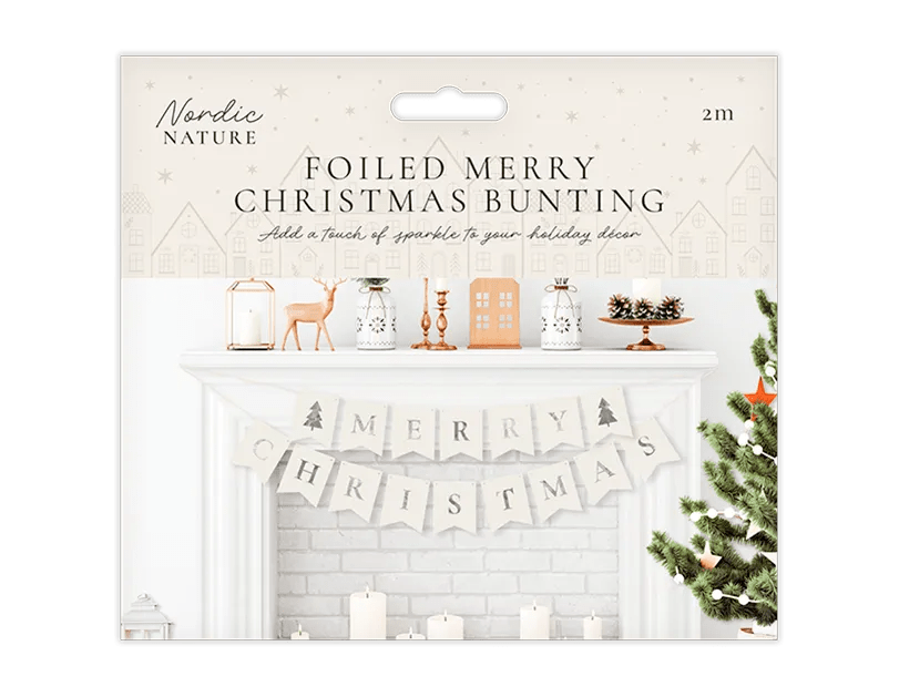Foiled Merry Christmas Bunting 2 m - MODA FLORA Santa's Workshop